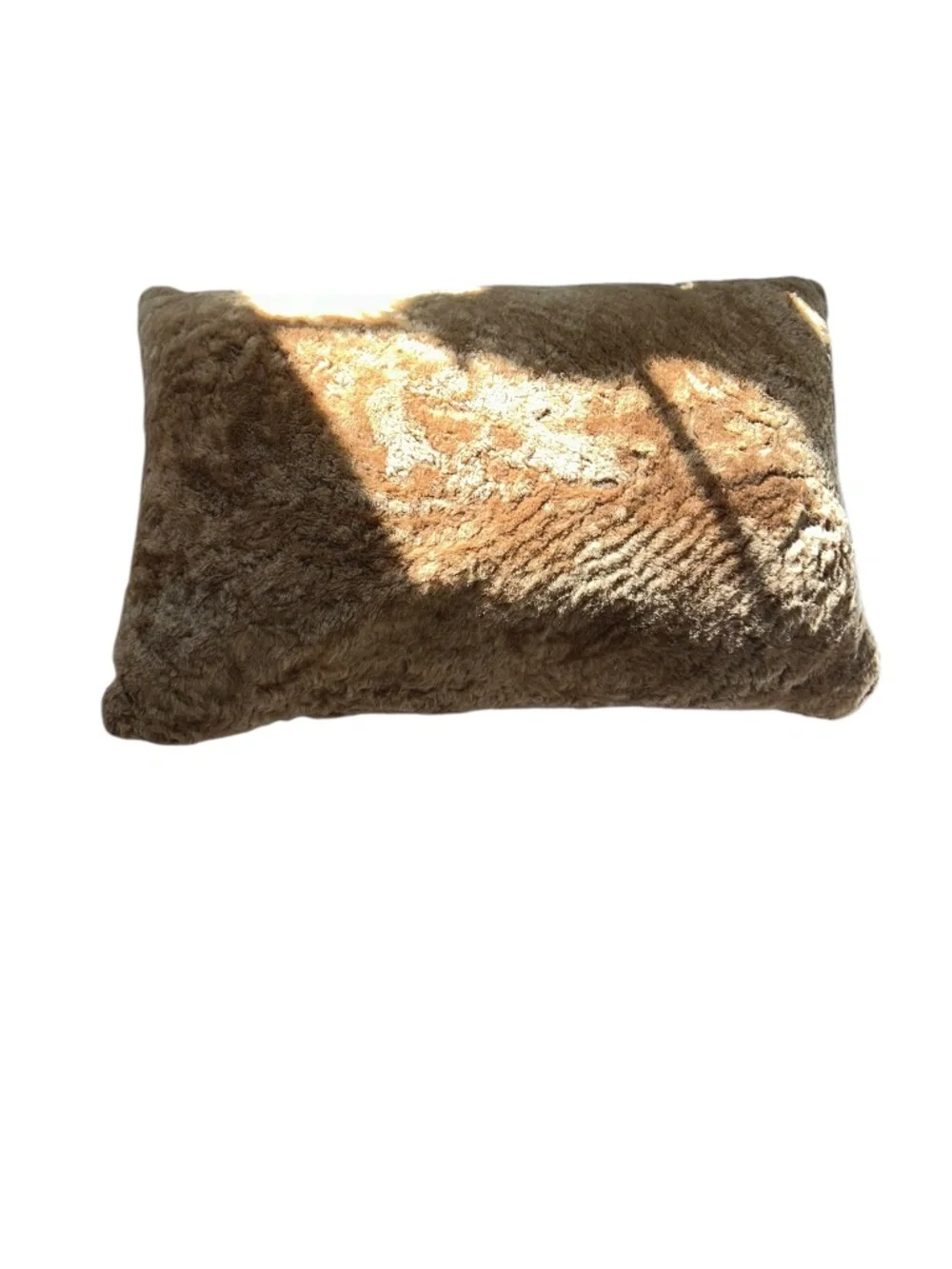 Pehuen luxury medium brown sheepskin sued leather lumbar accent pillow